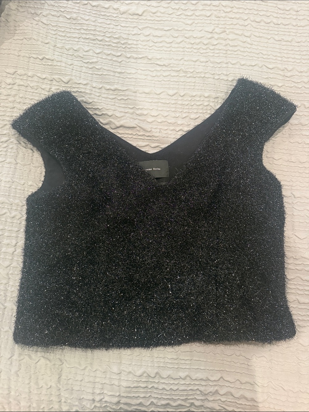Simone Rocha Black Sparkle V-Neck Crop Top - Picture 2 of 6